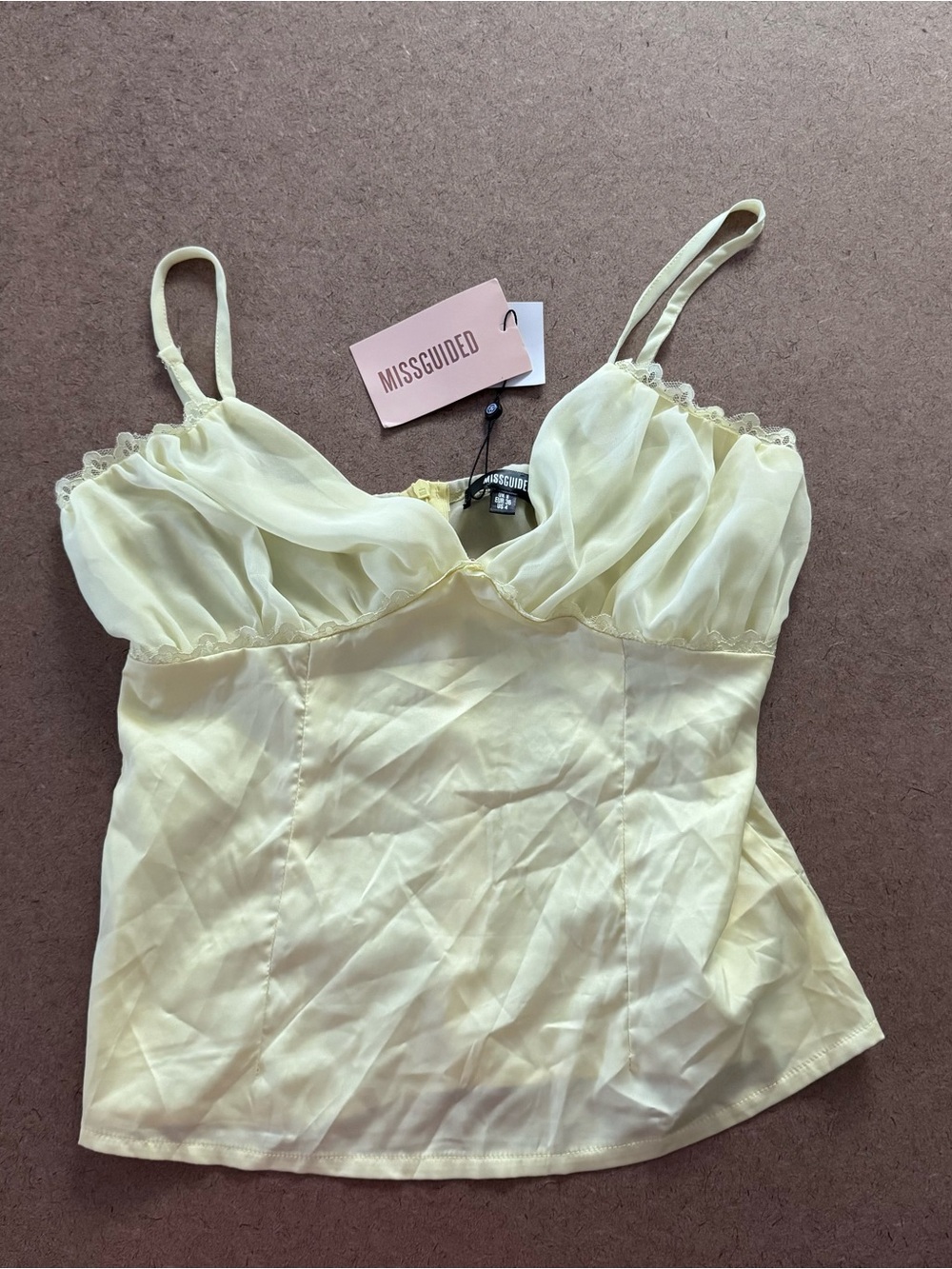 Y2K inspired Missguided Pale Yellow Sheer Camisole Tank Top women size 4